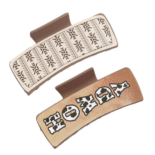 2er-Pack Western-Haarklammern Aus Leder, 10.5x5.2cm Tragbar Western-Gelb-Chrysanthemen-Kuh-Print-Stil, Haarklammer Claw Clip Haarspangen Damen, Hair Claw Clips Bequem Und Nicht Einkerbend von Generisch