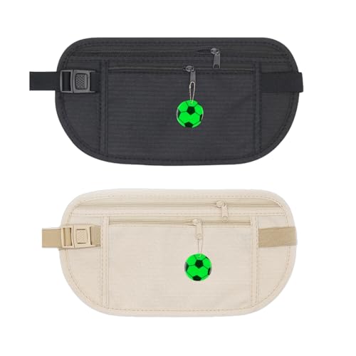 2er Pack reflektierender wasserfester Sport-Taillengürtel, Anti-Diebstahl-Sicherheits-Geldbeutel, Flacher Taillengürtel, verstellbar, für Pass, Ausweis, Bargeld und Handy geeignet - Schwarz & Weiß von Generisch