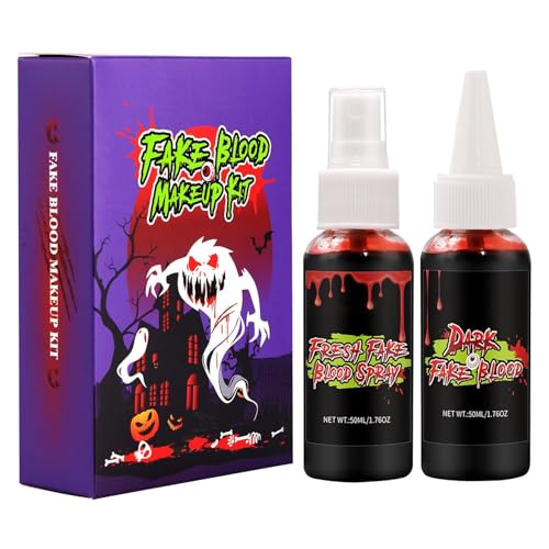 2x50ml Kunstblut Spray | Halloween Fake Blood Washable Flaschen Realistisches Kunstblut Für Grusel Makeup Horrorfilme Theater Kostüme Zombie Vampir Looks Leicht Abwaschbar von Generisch