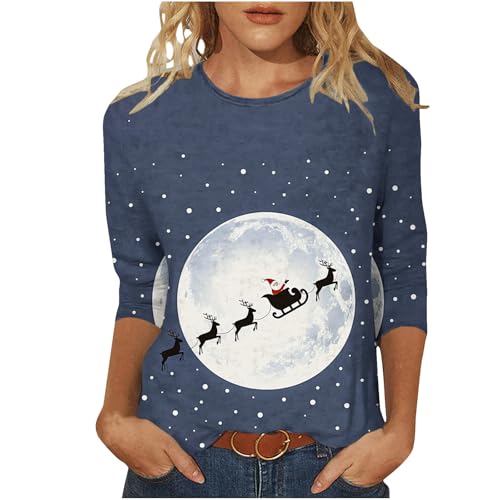 3/4 Ärmel Shirt Damen Weihnachten Bedrucken Bluse Lustig Christmas Langarmshirt Dünne Weihnachtspullover Festliche Karneval Weihnachtspulli Longsleeve Weihnachtsshirt Oberteile Partywear von Generisch
