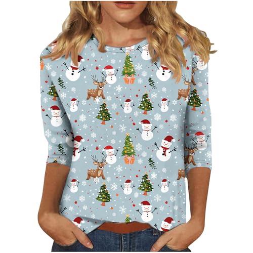 3/4 Ärmel Shirt Damen Weihnachten Bedrucken Bluse Lustig Christmas Langarmshirt Dünne Weihnachtspullover Festliche Karneval Weihnachtspulli Longsleeve Weihnachtsshirt Oberteile Partywear von Generisch