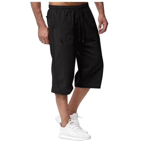 3/4 Hose Herren Sport Joggen im Frühling Sommer Entspannen Erholen im Strandurlaub Nine Point Jogginghose Herren Hosen Modisches Regular (Black, M) von Generisch