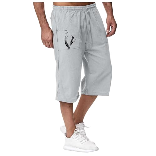 3/4 Hose Herren Sport Joggen im Frühling Sommer Entspannen Erholen im Strandurlaub Nine Point Jogginghose Herren Hosen Modisches Regular (Light Gray, XXXL) von Generisch