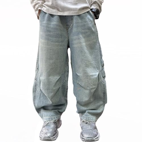 3-13 Jahre Baggy Fit Jeans Jungen Weite Bein Loose Fit Denim Hosen mit Elastischem Bund und Taschen Kinder Relaxed Lässige Jeanshose Mode Stretch Streetwear Frühling Freizeithose von Generisch