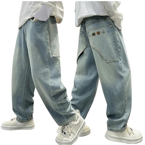 3-13 Jahre Baggy Fit Jeans Jungen Weite Bein Loose Fit Denim Hosen mit Elastischem Bund und Taschen Kinder Relaxed Lässige Jeanshose Mode Stretch Streetwear Frühling Freizeithose von Generisch