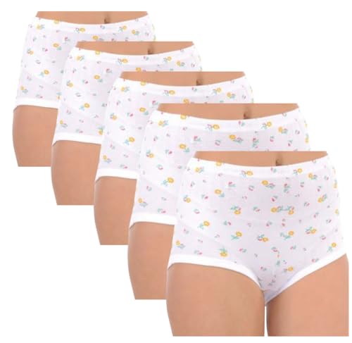 3 | 6| 9 Damen Slip weiß 100% Baumwolle 100% Kochfest trocknergeeignet 40/42 bis 56/58 (DE/NL/SE/PL, Numerisch, 56, 58, Regular, Regular, 9, weiß mit Blumenmuster) von Generisch