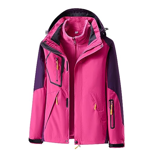 3 In 1 Regenjacke Mit Herausnehmbarer Fleecejacke Damen, Kapuzenmantel Damen Outdoorjacke Patchwork Windbreaker Skijacke Sport Jacke Herbst Wintermantel Abnehmbarer Windbreaker Leicht Steppmantel von Generisch