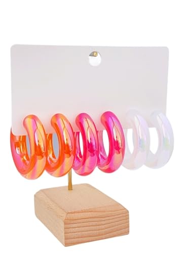 3 Paare Acryl Creolen C Form - Minimalistisch Stapelbar Set für den täglichen Stil von Frauen, Einheitsgröße von Generisch