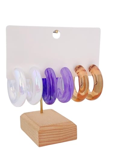 3 Paare Acryl Creolen C Form - Minimalistisch Stapelbar Set für den täglichen Stil von Frauen, Einheitsgröße von Generisch