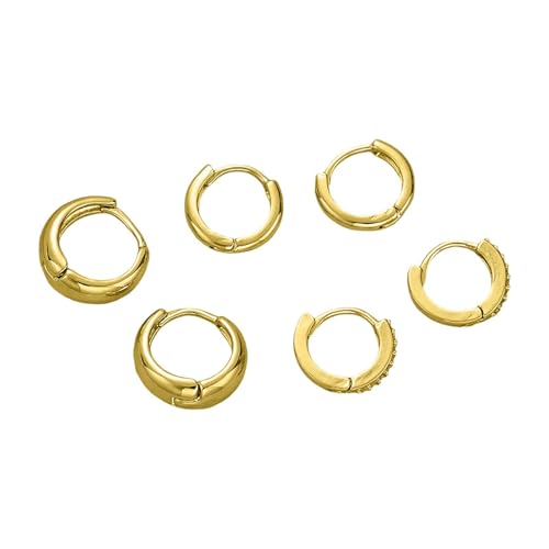 3 Paare Gold Ohrringe für Damen Geometrische Hoop Earrings Gold Creolen Set Hypoallergen Ohrringe Leichte Kleine Huggie Teardrop für Mädchen Piercing Schmuck Minimalistischer von Generisch
