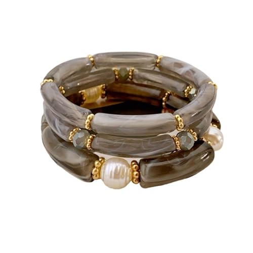 3 Stück Acryl Perlen Armbänder Set - Mehrschichtige stapelbare Armbänder für modische Frauenarmbänder, Einheitsgröße von Generisch