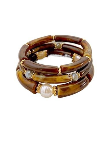 3 Stück Acryl Perlen Armbänder Set - Mehrschichtige stapelbare Armbänder für modische Frauenarmbänder, Einheitsgröße von Generisch