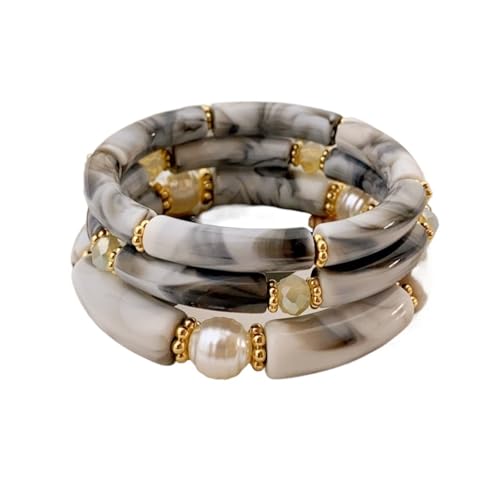 3 Stück Acryl Perlen Armbänder Set - Mehrschichtige stapelbare Armbänder für modische Frauenarmbänder, Einheitsgröße von Generisch