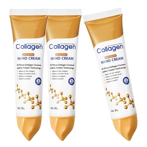3 Stück Collagens Handcreme, 30g Feuchtigkeitsspendende Handcreme Für Sehr Trockene Hände, Gegen Altersflecken Trockene, Rissige, Schnell Einziehende, Nicht Fettende Haut – Für Alle Hauttypen von Generisch