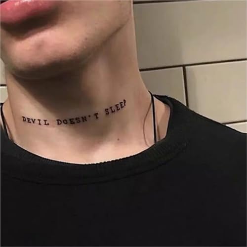 3 Stück Englischer Buchstabe „Devil Doesn't Sleep“ Temporäres Tattoo für Männer und Frauen, wasserfeste und langlebige Aufkleber, Fake Tattoos von Generisch