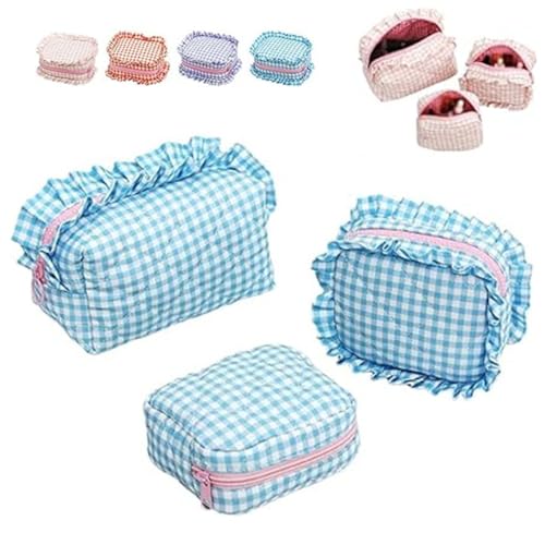 3 Stück Make-up Taschen Karomuster,Mini Gingham Kosmetik Toilettentaschen,Tragbar Ästhetische Beutel Damen Reise von Generisch