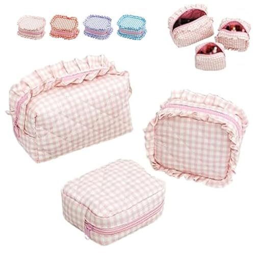 3 Stück Make-up Taschen Karomuster,Mini Gingham Kosmetik Toilettentaschen,Tragbar Ästhetische Beutel Damen Reise von Generisch