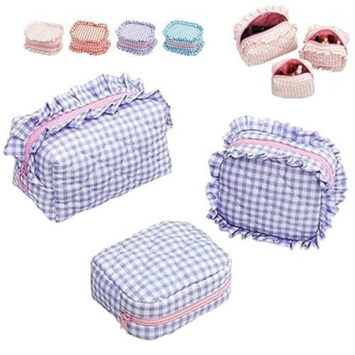 3 Stück Make-up Taschen Karomuster,Mini Gingham Kosmetik Toilettentaschen,Tragbar Ästhetische Beutel Damen Reise von Generisch
