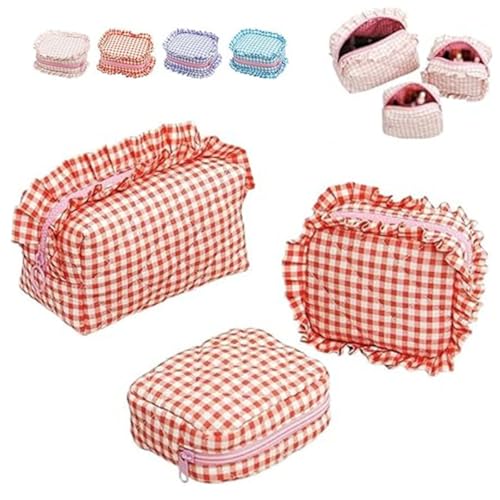 3 Stück Make-up Taschen Karomuster,Mini Gingham Kosmetik Toilettentaschen,Tragbar Ästhetische Beutel Damen Reise von Generisch