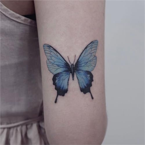 3 Stück Schmetterlingsarm Blau Temporäre Tattoo-Aufkleber für Männer und Frauen, wasserdichte und langlebige Aufkleber, Fake Tattoos von Generisch