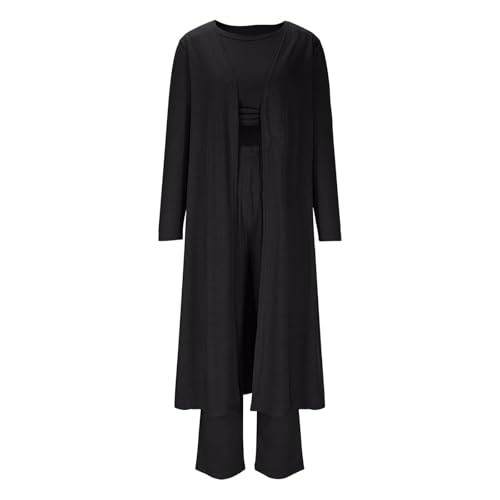 3 Teiliger Hosenanzug Damen Elegant mit Jacke Hausanzug Damen Kuschelig Anzug 3 Teilig Dünn Jogginganzug Damen Set Geripptes Freizeitanzug Zuhause Homewear Frauen Set Inkl. Jacke Hose und Weste von Generisch