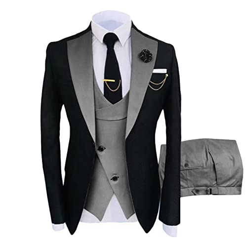 3 Teiliger Slim Fit Anzug für Herren Stilvolle Blazer Sets mit Einem Knopf und Revers Casual Party Hochzeit Jacke Weste Hosen Set (4XL,Dunkelgrau) von Generisch