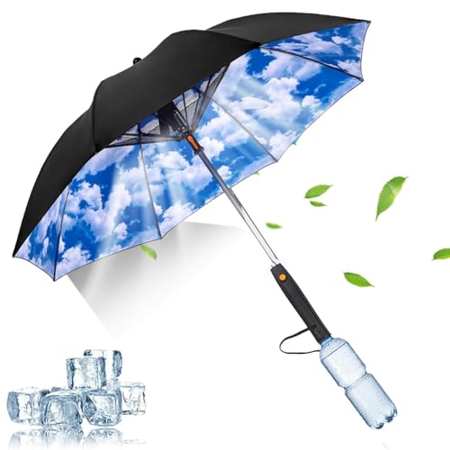 3-in-1 Regenschirm mit Ventilator, Regenschirm mit Ventilator und Nebelspray, UPF 50+ Sonnen- und Regenschirm, Reise-Regenschirm, faltbarer kompakter Regenschirm für heißen Sommer, USB/Akku-Stil, von Generisch