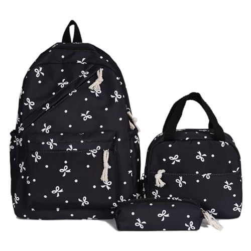 3-teiliges Schulrucksack-Set mit Fliege und Lunchtasche und Federmäppchen, niedliche Mädchen-Rucksäcke, Schulrucksack-Set für Schule, Reisen, Urlaub, Stil 3, Casual von Generisch