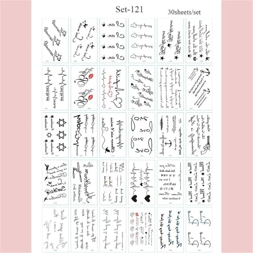 30 Blätter Hand Tattoo Liebe Blume Hinweis Brief Schwarz Kleine Design Temporäre Tattoos Aufkleber für Männer Frauen Wasserdichte Gefälschte Tattoo(Set-121) von Generisch