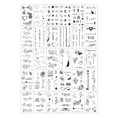 30 Blätter Hand Tattoo Liebe Blume Hinweis Brief Schwarz Kleine Design Temporäre Tattoos Aufkleber für Männer Frauen Wasserdichte Gefälschte Tattoo(Set-238) von Generisch