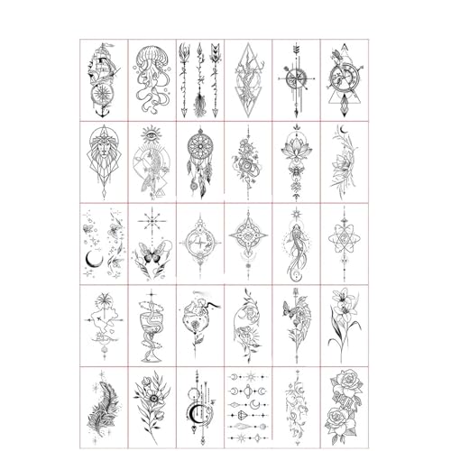 30 Blätter Hand Tattoo Liebe Blume Hinweis Brief Schwarz Kleine Design Temporäre Tattoos Aufkleber für Männer Frauen Wasserdichte Gefälschte Tattoo(Set-323) von Generisch