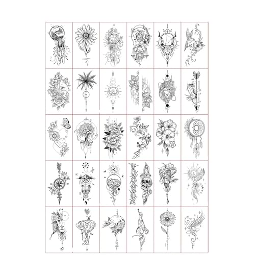 30 Blätter Hand Tattoo Liebe Blume Hinweis Brief Schwarz Kleine Design Temporäre Tattoos Aufkleber für Männer Frauen Wasserdichte Gefälschte Tattoo(Set-325) von Generisch