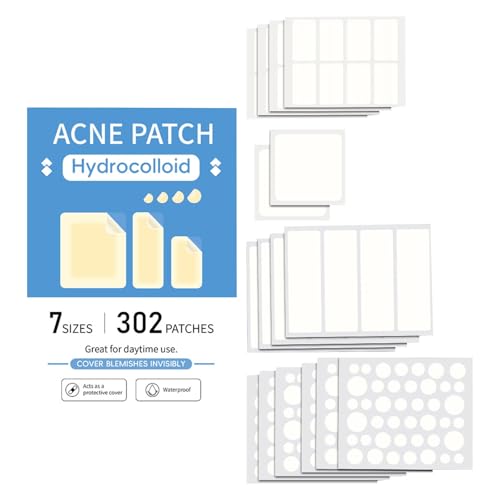 302 Stück 7 Größen Pickel Patch Unsichtbare Hydrokolloid Akne Pimple Patch Tag & Nacht Anti Akne pflaster Wasserdicht & Atmungsaktiv Absorptions Acne Patches von Generisch