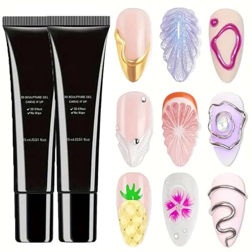 3D Gel Nail Arts, 3D Skulptur Nail Gel Modelliergel Für Nägel, Lang Anhaltende Klare Bildhauergele Nägel Für Frauen Mädchen, Für Salon Zuhause Reisen Urlaub Geburtstag (2PCS) von Generisch
