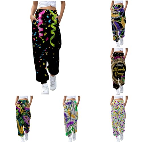 3D Maskendruck Bequeme Hose Damen 3D Maskendruck Damen Jogginghose Damen Y2K Weites Bein Track Pants Damenhose Mit Gummizug Mardi Gras Hosen Damen Baggy Faschings Body Glitzer Damen von Generisch