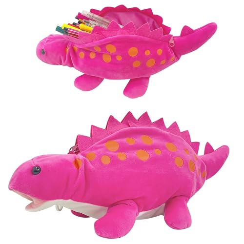 3D-Plüsch-Dinosaurier-Federmäppchen, weiches Federmäppchen für Kinder, Schule, Schreibwaren-Organizer (blau), rose, 11.81 x 2.76 x 5.12 in, Freizeit von Generisch