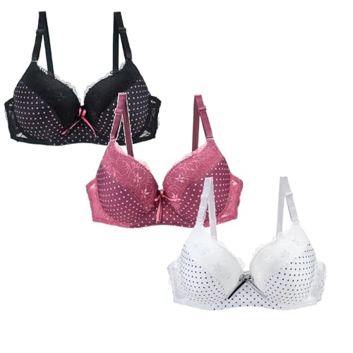 3Er Pack Bügel BH 100E Große Größen Set Bralette Baumwolle Spitze Bra Bequemer Klassische BHS Komfort Büstenhalter Atmungsaktiver Unterwäsche Frauen Mit Verstellbarem Träger von Generisch