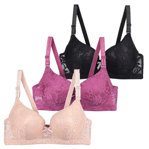 3Er Pack Bügel BH 60B Große Größen Set Bralette Spitze Bra Bequemer Klassische BHS Komfort Büstenhalter Atmungsaktiver Unterwäsche Frauen Mit Verstellbarem Träger von Generisch