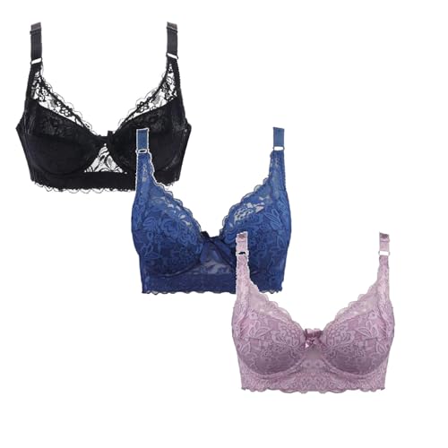 3Er Pack Bügel BH 70B Große Größen Set Bralette Spitze Bra Bequemer Klassische BHS Komfort Büstenhalter Atmungsaktiver Unterwäsche Frauen Mit Verstellbarem Träger von Generisch