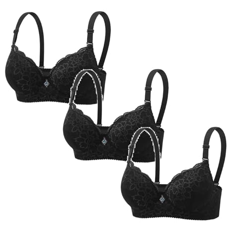 3Er Pack Bügel BH 75B Große Größen Set Bralette Schwarz Spitze Bra Bequemer Klassische BHS Komfort Büstenhalter Atmungsaktiver Unterwäsche Frauen Mit Verstellbarem Träger von Generisch