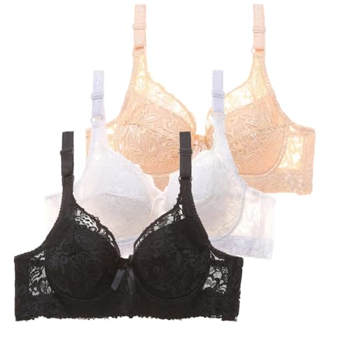 3Er Pack Bügel BH 90D Große Größen Set Bralette Spitze Bra Bequemer Klassische BHS Komfort Büstenhalter Atmungsaktiver Unterwäsche Frauen Mit Verstellbarem Träger von Generisch