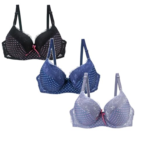 3Er Pack Bügel BH 95D Große Größen Set Bralette Baumwolle Spitze Bra Bequemer Klassische BHS Komfort Büstenhalter Atmungsaktiver Unterwäsche Frauen Mit Verstellbarem Träger von Generisch