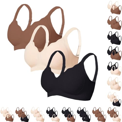 3Er Pack Damen BHS Seamless BH Damen Set,Große Größen Push-Up Ohne Bügel Bra Bequem Atmungsaktiv Nahtloser BH mit Vollständiger Soft Bra für Alltag und Freizeit Beige,XL von Generisch