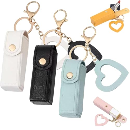 3PCS Lip Oil Keychain, Women 's Lipstick Holder Keychain mit Spiegel, PU Leder Potable Lip Gloss Holder für Auto/Reise Lagerung (C) von Generisch