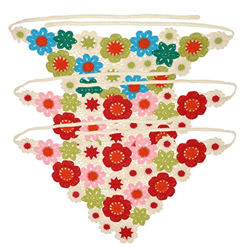 3St Gehäkeltes Blumen-Bandana-Set Häkelhaarschal Blumenkopfschmuck frauen schals Blumenmuster Haarbandana Langlebiges Haarbandana Bandanas für Frauen Haarschal-Stirnband Baumwolle Generisch von Generisch