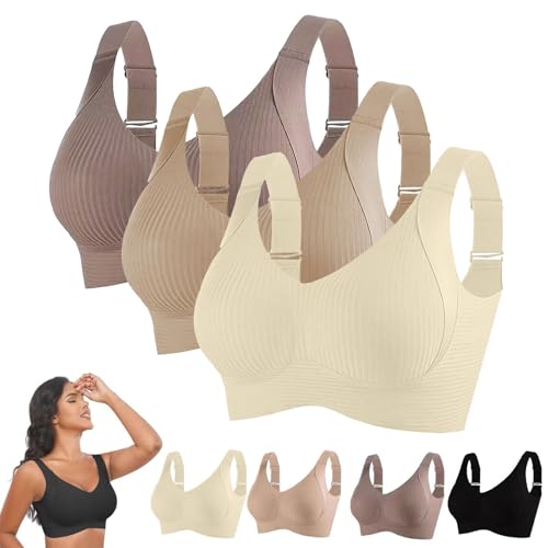 3er Pack BH Damen Ohne Bügel Gepolstert Große Brüste Starker Halt Bra Push Up Seamless Nahtlose Unterwäsche Weich Bequem BHS Verstellbarer Sport Bustier Klassische Büstenhalter Große Größen von Generisch