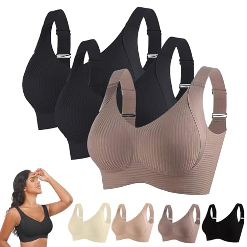 3er Pack BH Damen Ohne Bügel Gepolstert Große Brüste Starker Halt Bra Push Up Seamless Nahtlose Unterwäsche Weich Bequem BHS Verstellbarer Sport Bustier Klassische Büstenhalter Große Größen von Generisch