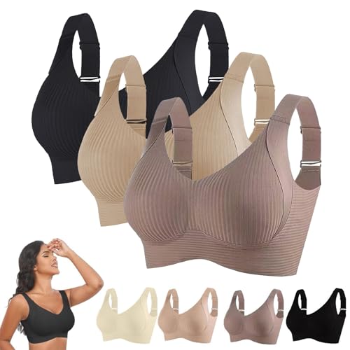 3er Pack BH Damen Ohne Bügel Gepolstert Große Brüste Starker Halt Bra Push Up Seamless Nahtlose Unterwäsche Weich Bequem BHS Verstellbarer Sport Bustier Klassische Büstenhalter Große Größen von Generisch
