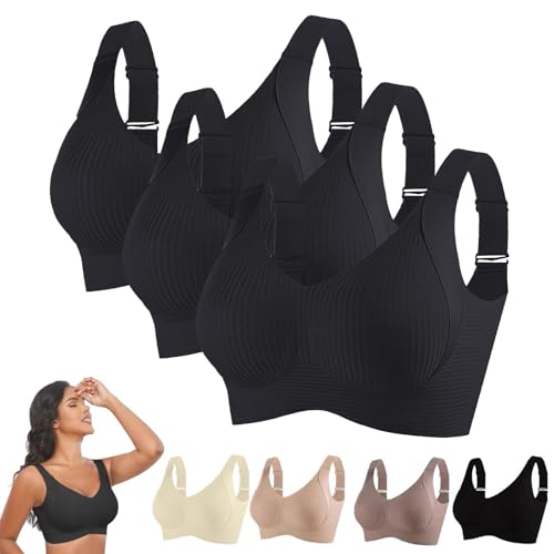 3er Pack BH Damen Ohne Bügel Gepolstert Große Brüste Starker Halt Bra Push Up Seamless Nahtlose Unterwäsche Weich Bequem BHS Verstellbarer Sport Bustier Klassische Büstenhalter Große Größen von Generisch