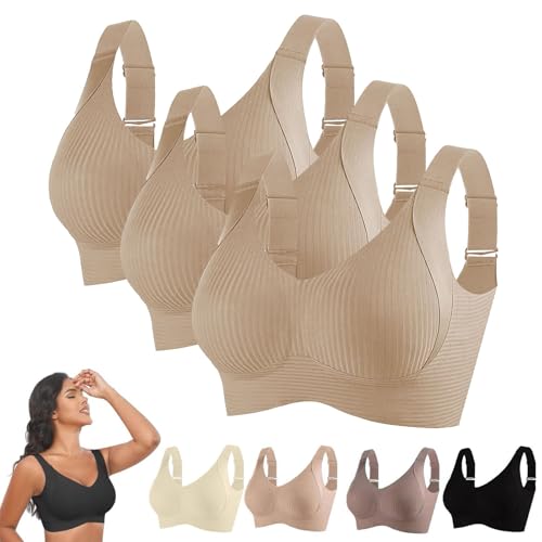 3er Pack BH Damen Ohne Bügel Gepolstert Große Brüste Starker Halt Bra Push Up Seamless Nahtlose Unterwäsche Weich Bequem BHS Verstellbarer Sport Bustier Klassische Büstenhalter Große Größen von Generisch